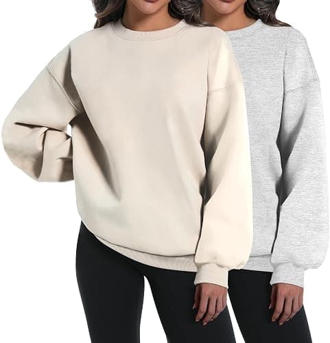 XFIFM 2 Pack Womens Oversized Sweatshirts Hoodies Long Sleeve Tops Fall Winter Clothes Crewneck Cozy Outfits Pullover Fashion - Image 1