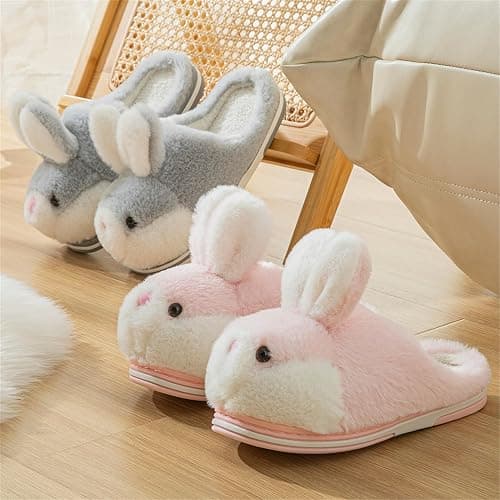 YILANLAN Women's Cute Bunny Animals Slippers Interesting Comfortable Furry Slippers Soft Plush Winter season Keep warm Home Slippers thumbnail 3