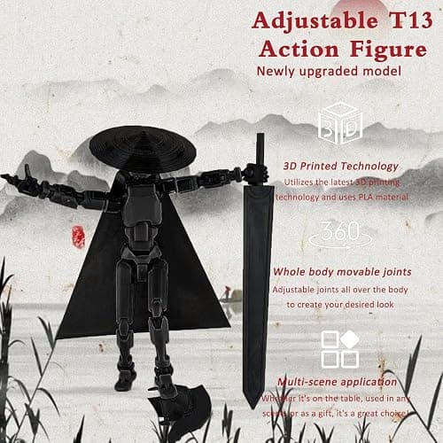 PkghoKids Already Assembled T13 Action Figure Accessories,T13 Multi-Jointed Movable 3D Printed Toys (Black) thumbnail 4