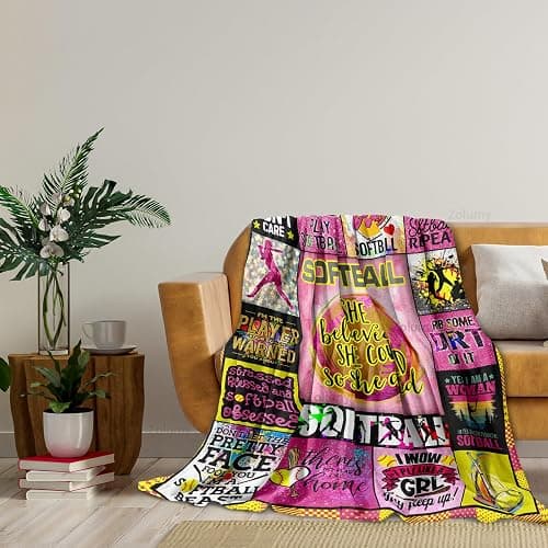 Zolumy Softball Blanket 60X50in, Best Softball Gifts/Accesories for Girls/Woman/Team, Girls Softball Lover/Player Presents for Sister/Daughter/Granddaughter/Niece thumbnail 2