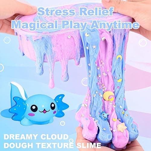 YHan Axolotl Cloud Slime Kit with Charm - Blue Scented Fluffy Slime (10oz), Soft Fidget Sensory Toy for Kids, Party Favors Goodie Bag Stuffers thumbnail 2
