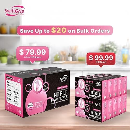 SwiftGrip Pink Nitrile Gloves, 3-mil, Industrial Gloves Disposable Latex Free, for Cleaning & Esthetician, Rubber Powder-Free, 1000-ct Case (Medium) thumbnail 2