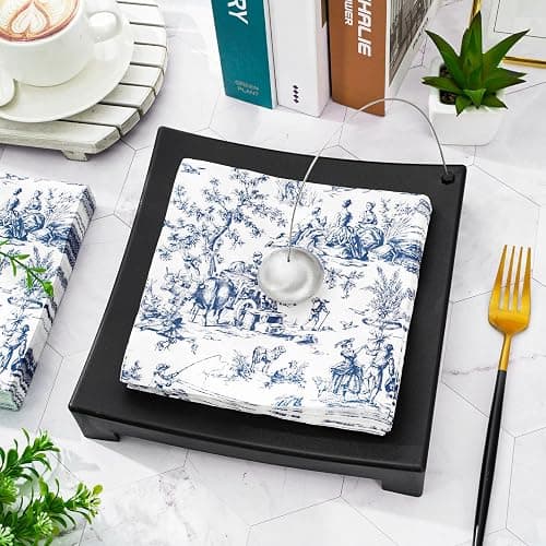 JarThenaAMCS 80 Sheet Blue White Paper Napkins French Village Printed Disposable Napkins Farmhouse Decorative Luncheon Dinner Napkins for Party Supplies Table Decor, 6.5 x 6.5 Inch thumbnail 3