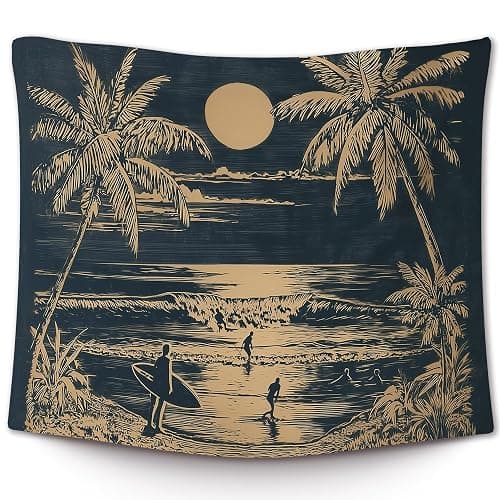 XLDLIOO Beach Wall Tapestry, Tropical Coastal Beach Ocean Wall Tapestry Hanging for Bedroom, Vintage Coastal Palm Tree Sunset Landscape Tapestries Decor Art for Home Living Room 50x60in - Image 1