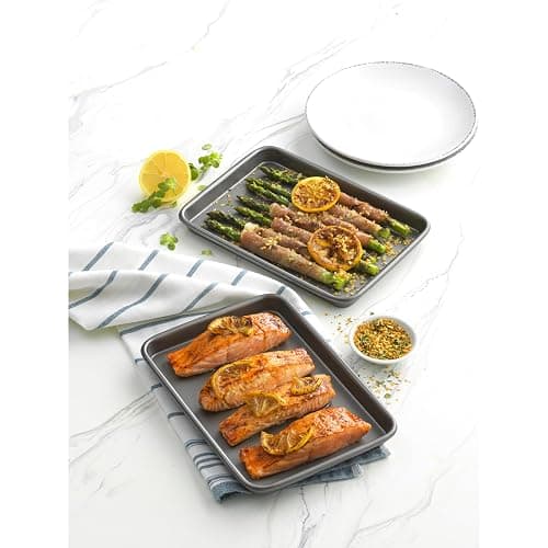 GoodCook Everyday Set of 2 Nonstick Steel 9" x 6.2" Toaster Oven Mini Baking Sheets, Gray thumbnail 2