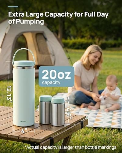 Papablic Innovative 360° CapsuleChill Breastmilk Cooler for 36H Safe Storage, 20oz Stress-Free Portable Breast Milk Chiller with 2pcs Stainless Steel Baby Bottles for Work & Travel, Mint Green thumbnail 7