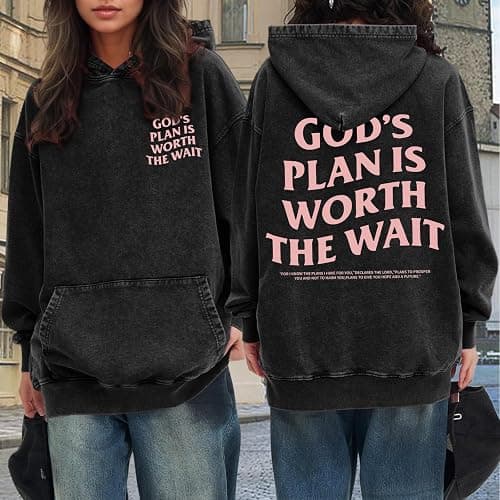 Weetiotio Christian Graphic Hoodies for Women God Bible Verse Oversized Hoodie Religious Letter Print Acid Wash Sweatshirts thumbnail 3
