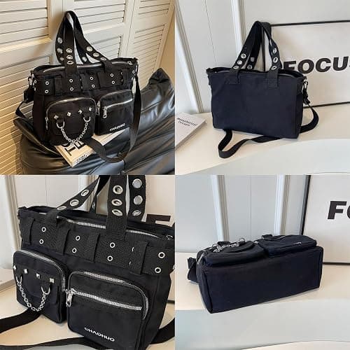 Gothic Tote Bag for Women - Punk Y2K Crossbody Purse, Fashion Grunge Canvas Shoulder Bag for Work & Travel thumbnail 6