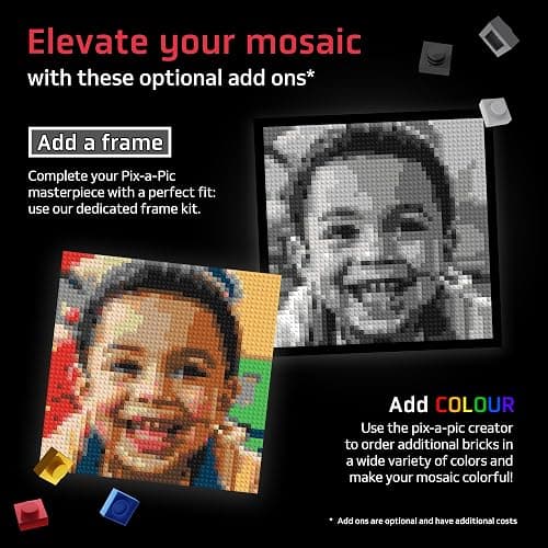 BRICK ME Pix-a-Pic Mosaic Kit, 4900 Bricks (15.1″ × 15.1″) | DIY Pixel Photo Mosaic with Shades of Gray, Black & White | Includes 4 Baseplates, Connector & Brick Separator thumbnail 6