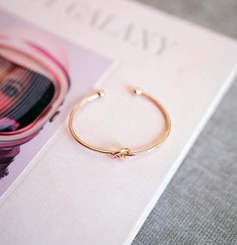PAVOI 14K Gold Plated Forever Love Knot Infinity Bangle Bracelets for Women | Adjustable Gold Bangle Bracelet for Women thumbnail 3