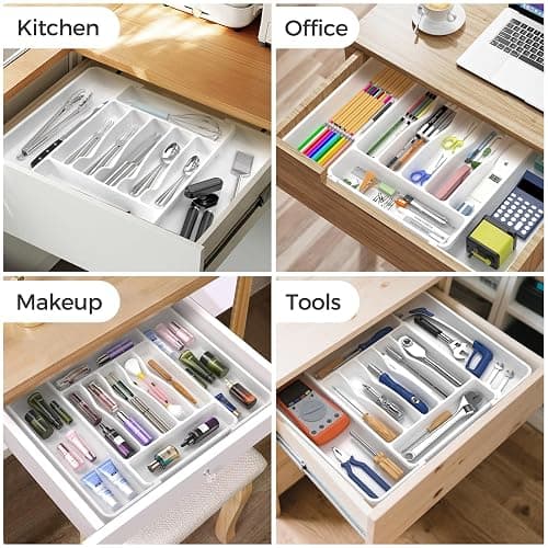 ukeetap Extra Large Expandable Silverware Organizer, BPA-Free Food-Safe Cutlery Flatware Organizer, Kitchen Utensil Drawer Organizer, Adjustable Silverware Holder for Spoons Forks Knives, White thumbnail 8