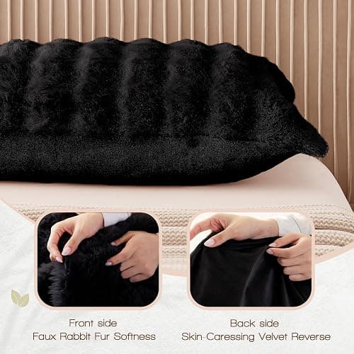 YZ HOME Faux Fur Fluffy Body Pillow for Adults - Firm Body Pillow Insert with Shredded Blue Memory Foam, Adjustable Height, Soft Support for Side Sleeping, Pregnant Women, Washable, 20x54 Inch (Black) thumbnail 3