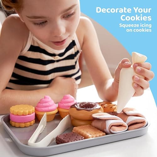lalalark Cookie Play Food Set, Toddler Pretend Toys, 17 PCS Kitchen Toy Food Sets with Plastic Cookies, Baking Menu, Bakery Tray, and Play Money for Boys and Girls, Birthday Gift for Kids thumbnail 2