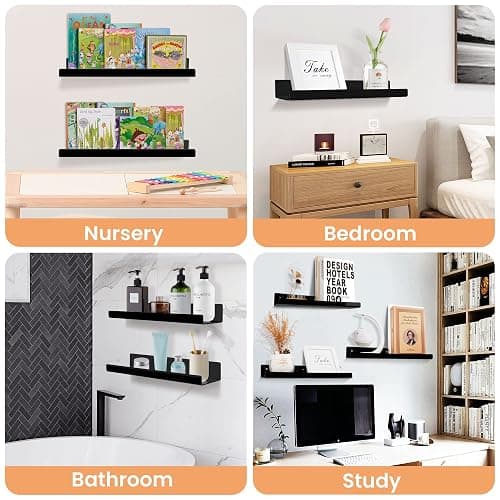 upsimples Acrylic Shelves for Wall Decor, 15" Display Shelf Perfume Organizer for Bathroom, Bedroom, Living Room, Floating Bookshelves for Kids, Black, 4 Pack thumbnail 7