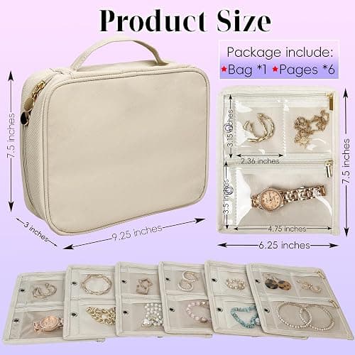 LingLingo Travel Jewelry Organizer Case,Jewelry Bags Jewelry Storage Book Binder with Clear Zipper Velvet Pouch for Traveling,Earrings, Rings, Necklace, Bracelet (White) thumbnail 3