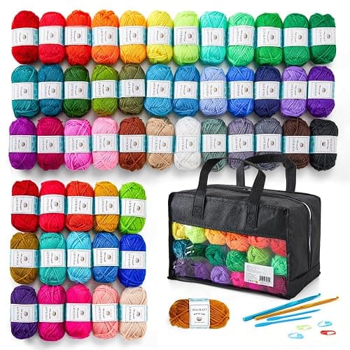 Inscraft 52 Acrylic Yarn Skeins, 1820 Yards 52 Colors, 2 Crochet Hooks, 2 Weaving Needles, 10 Stitch Markers, 1 Bag, for Crocheting & Knitting, Gift Beginners and Adults - Image 1