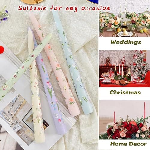 Sungmor Pretty Floral Taper Candlesticks, Beautiful 5-Color Decal Craft, 10" Long Decorative Candle, Scented & Colored Tall Candlestick, Long Burning & Smokeless Tapered Holiday Party Celebrate Candle thumbnail 5