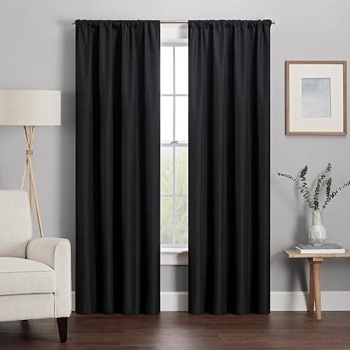 ECLIPSE Kendall Modern Blackout Thermal Rod Pocket Window Curtain for Bedroom or Living Room (1 Panel), 42" x 63", Black thumbnail 3