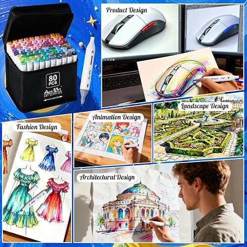 AenArt Alcohol Markers, 80 Color Dual Tip Art Drawing Markers, Artist Pens with Organizing Case for Adult Drawing Coloring Sketching（White Barrel） thumbnail 7