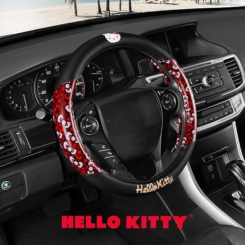 Hello Kitty Steering Wheel Cover, Official Sanrio Car Steering Wheel Cover with Universal Size 14.5-15.5, Cute Black for Women, Hello Kitty Car Accessories (Hello Kitty Bows) thumbnail 2