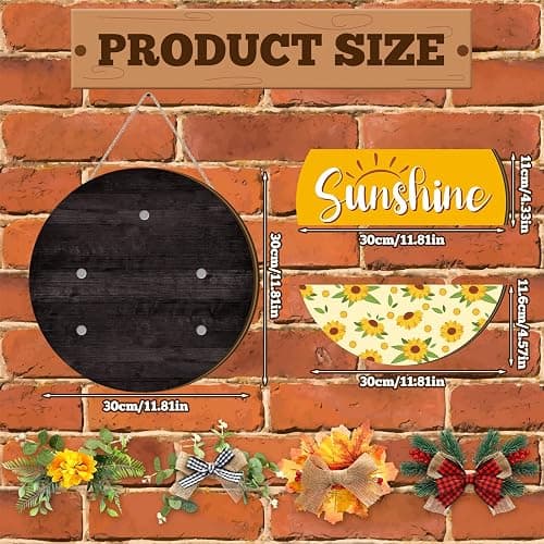 Vicenpal Interchangeable Welcome Sign for Front Door with 17 Magnetic Icons, Wooden Seasonal Front Porch Door Decor with 4 Seasonal Wreaths and 17 Changeable Icons for Holiday Party(Black) thumbnail 3