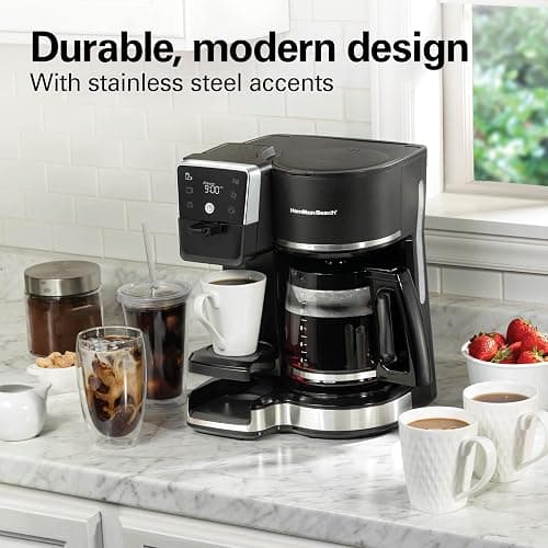 Hamilton Beach 2-Way 12 Cup Programmable Drip Hot and Iced Coffee Maker & Single Serve Coffee Machine, AquaFlow Showerhead Evenly Saturates Grounds, Glass Carafe, Auto Pause and Pour, Black (47500J) thumbnail 10