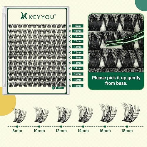 KEYYOU Lash Clusters Kit Natural Wispy DIY Lash Extension Kit 144pcs Lash Clusters Eyelash Extension Kit with Mascara Brush Bond and Seal Glue Remover Applicators Brush for Lash Extensions (Y01 Kit) thumbnail 5