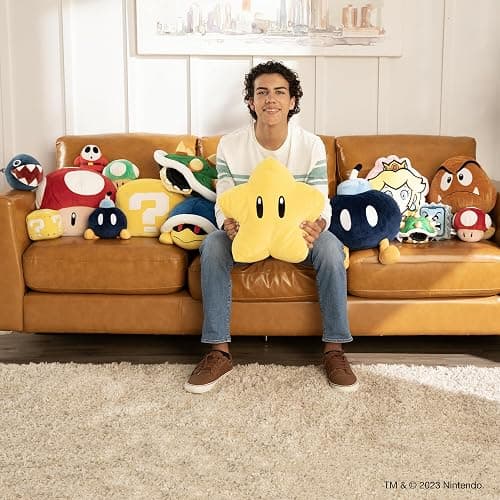 Club Mocchi Mocchi Super Mario Brothers Super Star Mega Plush Toy - 15" Officially Licensed Mario Movie/Video Games Soft Toys - Super Mario Room Decor - Kids Toys for 3 Year Old Boys & Girls thumbnail 6