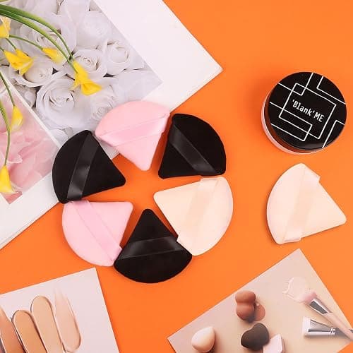 Pimoys 15 Pieces Powder Puff Face Soft Triangle Makeup Velour Puff, Beauty Sponge for Loose Powder and Cosmetic Foundation, Blender Makeup Tool (Black, Pink, Flesh) thumbnail 5