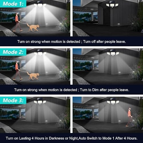 Tuffenough Solar Outdoor Lights 2500LM 210 LED Security Lights with Remote Control,3 Heads Motion Sensor Lights, IP65 Waterproof,270° Wide Angle Flood Wall Lights with 3 Modes(2 Packs) thumbnail 5