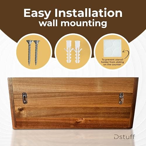 Dstuff Large Kitchen Utensil Holder Organizer for Counter or Countertop, Wooden Storage Container for Cooking and Silverware, Acacia Rustic Wood (4 Compartments) thumbnail 5