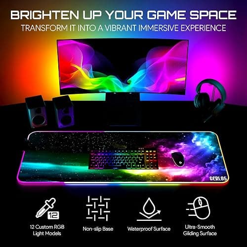 Gerlos RGB Large Gaming Mouse Pad, Extended Soft LED Mouse Pad, Non-Slip Rubber Base, Water Resist Keyboard Pad, Computer Mousepad 31.5×11.8 inches thumbnail 2