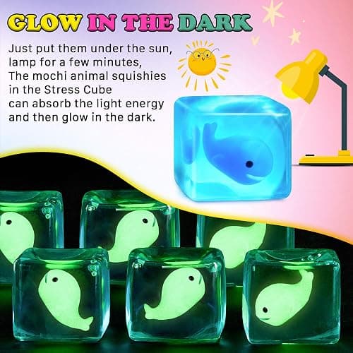 Stress Cube Squishy Fidget Toys Kids Adults - Glow in The Dark Whale Squish Toy Sensory Toys for Kids with Autism Stress Balls for Kids Squeeze Toys for Anxiety Stress Relief Easter Basket Stuffers thumbnail 4