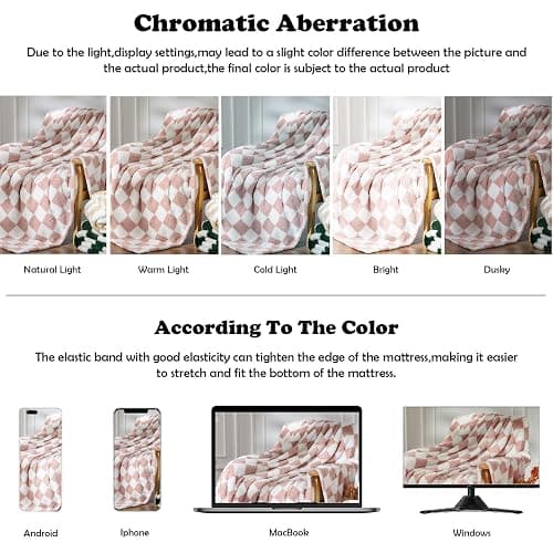 NEWCOSPLAY Knitted Pink White Checkered Blanket Super Soft Plush Throw for Couch Fuzzy Fluffy Microfiber Lightweight Blanket for Bed Sofa All Season Use (Pink White, Twin(60"x80")) thumbnail 6