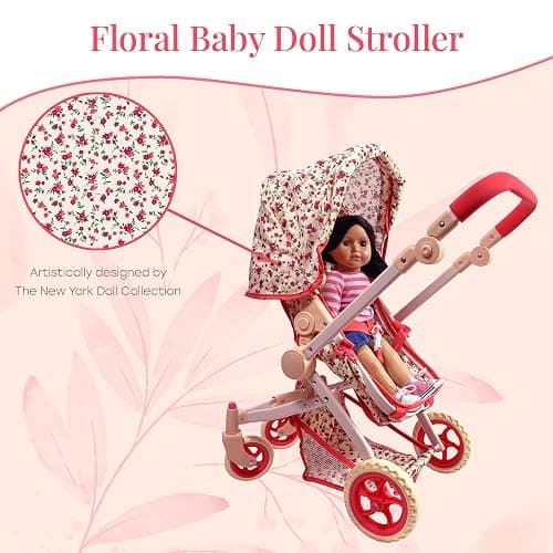 Convertible Combo Baby Doll Stroller for 3 Year Old Girls & Up | Play Toy Baby Stroller for Dolls, Folding Adjustable Bassinet Carriage Buggy with Storage Basket Converts to Sit Up Pushcart Pram, Red thumbnail 6