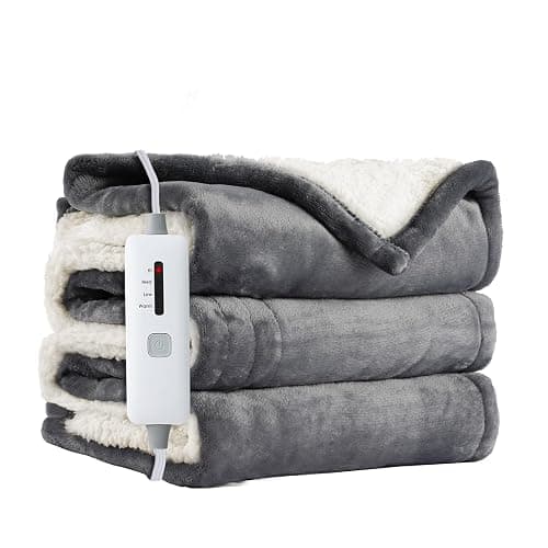 Electric Heated Blanket Throw 50"x60", Soft Flannel Sherpa Heating Throw with 4 Heat Settings, 3-Hour Auto Shut-Off Timer, Grey - Image 1