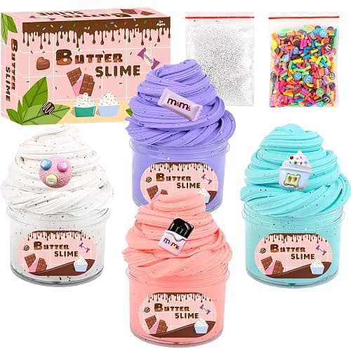 Rowecvce 4 Pack Candy Fluffy Butter Slime Kit, Scented Putty Slimes for Kids, Soft and No-Sticky, Party Favors, Stress Relief Toys for Boys Girls - Image 1