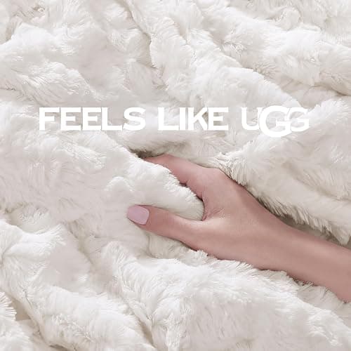 UGG Adalee Faux Fur Throw Blanket Luxury Lightweight Cozy Soft Throw for Couch Bed or Chair Hypoallergenic Machine Washable Double-Sided Fluffy Blanket Home Decor, 50-inch x 70-inch, Natural White thumbnail 4