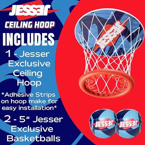 Jesser Basketball Hoop with Balls | Fun Indoor Game for All Ages 6+, Gift for Kids, Children, Teens & Families, Bedroom & Playroom | Toy for Boys & Girls (Ceiling Hoop or Over The Door) thumbnail 6