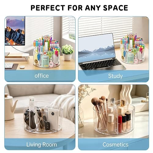 SUPEASY Acrylic Rotating Pencil Holder, 360° Clear Pen & Marker Organizer | Crayon Art Supply Organizer with 6 Compartments and Carry Handle for Desk, Home, Office, Classroom thumbnail 6