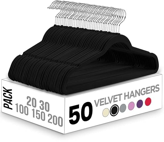 Utopia Home Pack of 50 Premium Non Slip Velvet Hangers 360 Degree rotatable Hook Durable & Slim Coat - Pant Hangers - Black - Image 1
