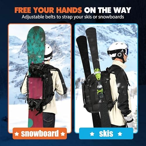 Hikenture Ski Boot Bag Backpack, 50L Padded Ski Bag & Snowboard Boot Bag with Drain Holes, Large Capacity Water-Resistant Ski Travel Bag for Ski Boots, Helmet, Goggles, Clothes, Gloves, Snowboard Gear - Black thumbnail 6