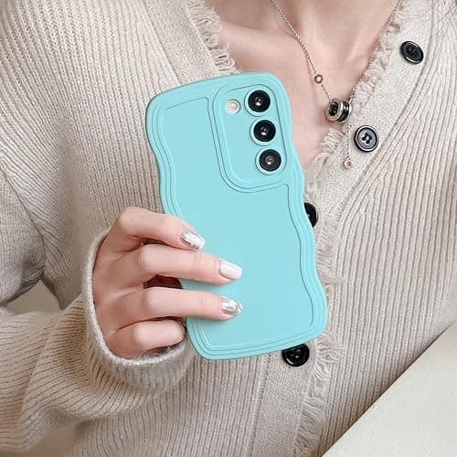 UEEBAI Wave Frame Silicon Case for Samsung Galaxy A15 4G/5G Phone Case, Cute Wave Frame Slim Fit Shockproof Phone Bumper Cover Soft Pretty Curly Girly Cover for Galaxy A15 4G/5G, Mint Green thumbnail 5