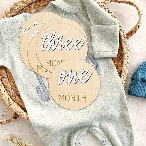 eoscasely Baby Monthly Milestone Markers Disc, Wooden 3D Milestone Cards for Photos, Baby Announcement Sign, 1-12 Months, wooden baby milestone sign (White) thumbnail 6