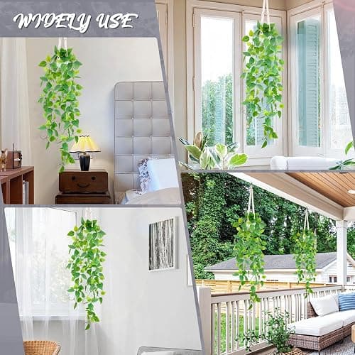 LOYWREE 1 Pack Artificial Hanging Plant Kit with Pot and Hanger - 39" Long Fake Pothos Vines - Hanging Potted Faux Plant Indoor for Wall Ceiling Bedroom Bathroom Living Room Home Decor (White Pot) thumbnail 8