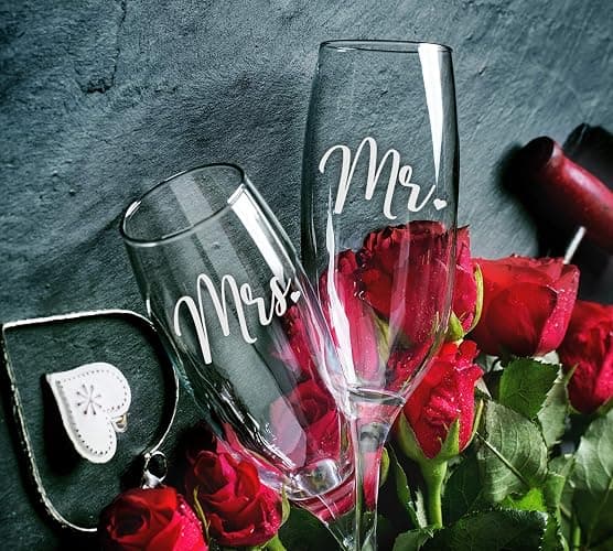 Sweetzer & Orange Bride and Groom Champagne Glasses (8 oz) Engraved Mr and Mrs Glasses for Wedding Glasses and Toasting Flutes, Bridal Shower Gifts, Engagement Gift. Boxed Mr and Mrs Gifts thumbnail 3