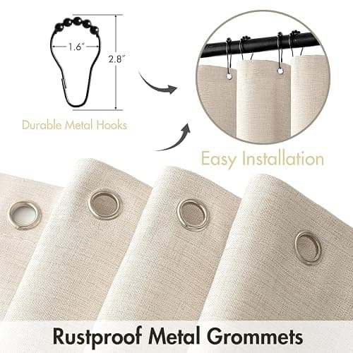 MIULEE Beige Scalloped Shower Curtain Linen Textured with 12 Metal Hooks Cute Heavy Duty Washable Waterproof Neutral Thick Cloth Shower Curtains with Black Border for Bathroom Bathtub,W72*L72 Cream thumbnail 2
