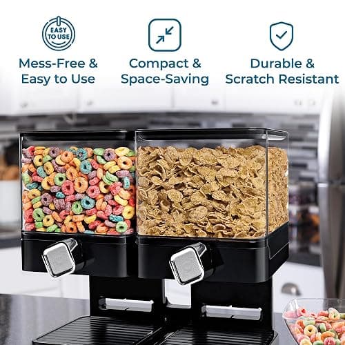 Honey-Can-Do Zevro Compact Dry Food Dispenser, Dual Control, Black/Chrome thumbnail 6