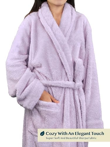 PAVILIA Premium Womens Plush Soft Robe Fluffy, Warm, Fleece Sherpa Shaggy Bathrobe thumbnail 3