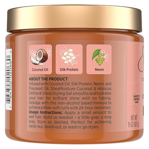 SheaMoisture Define & Shine Styling Gel + Flaxseed Coconut&Hibiscus Hydrates,Holds Your Style All Day Infused With Glycerin,Coconut Oil an Invigorating Sweet Scent ParabenFree Frizz Control Gel 15OZ - 15 Ounce (Pack of 1) thumbnail 2